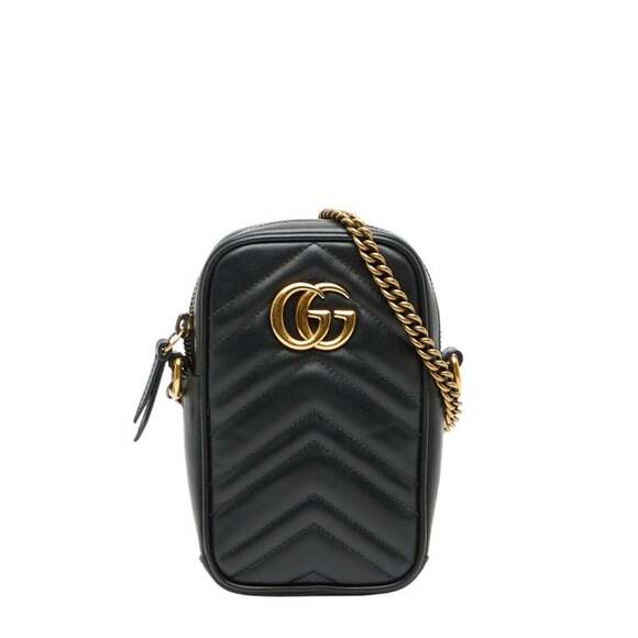 Gucci Handbags - GUCCI Authentic Black Leather GG Marmont Shoulder Bag